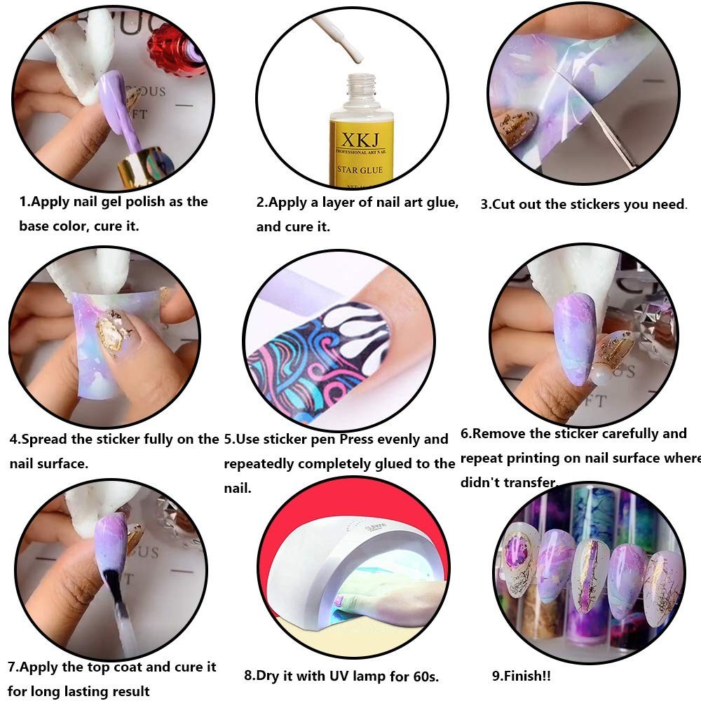 20 Color Starry Sky Stars Nail Art Foil with Nail Glue, Holographic Nail Art Tra