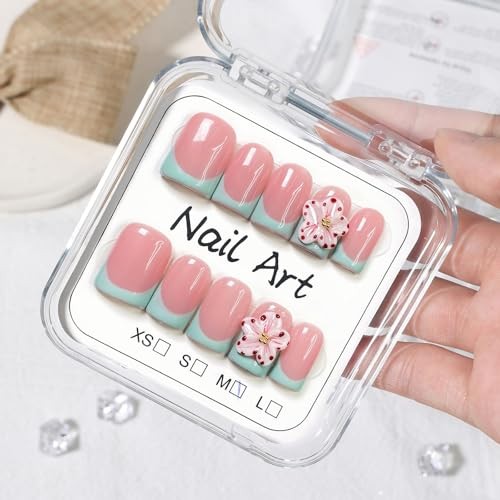 10 Pcs Handmade Press on Nails Short Square Fake Nails with 3D Handmade ss03