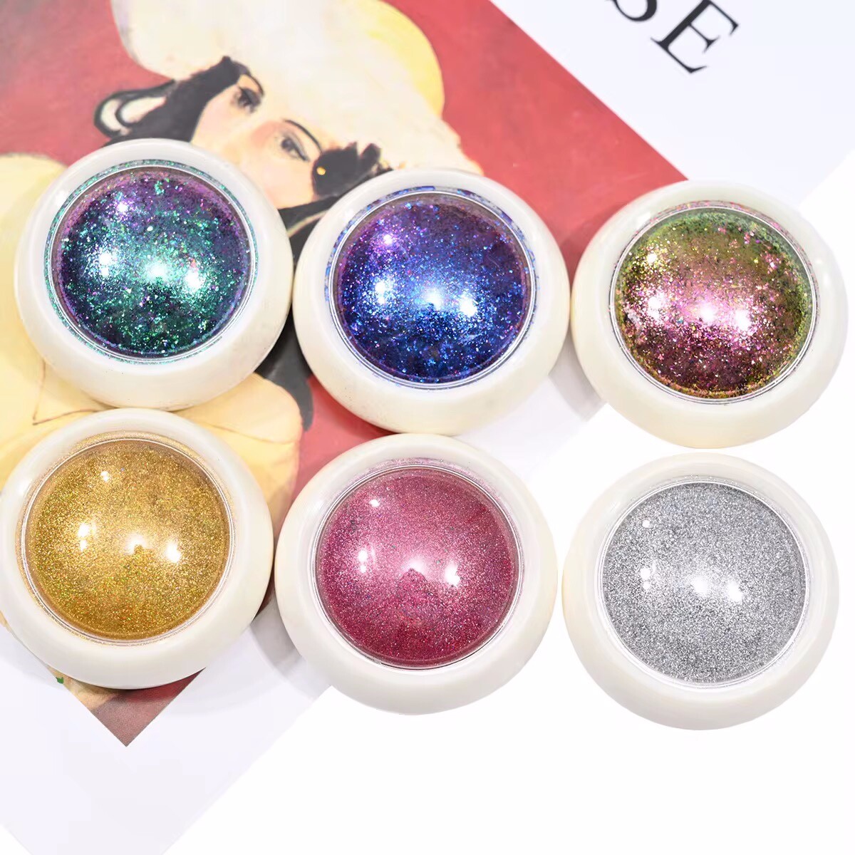 6pcs/Set Chameleon Laser Nail Mirror Chrome Powder Set Solid Rubbing Chrome Dust