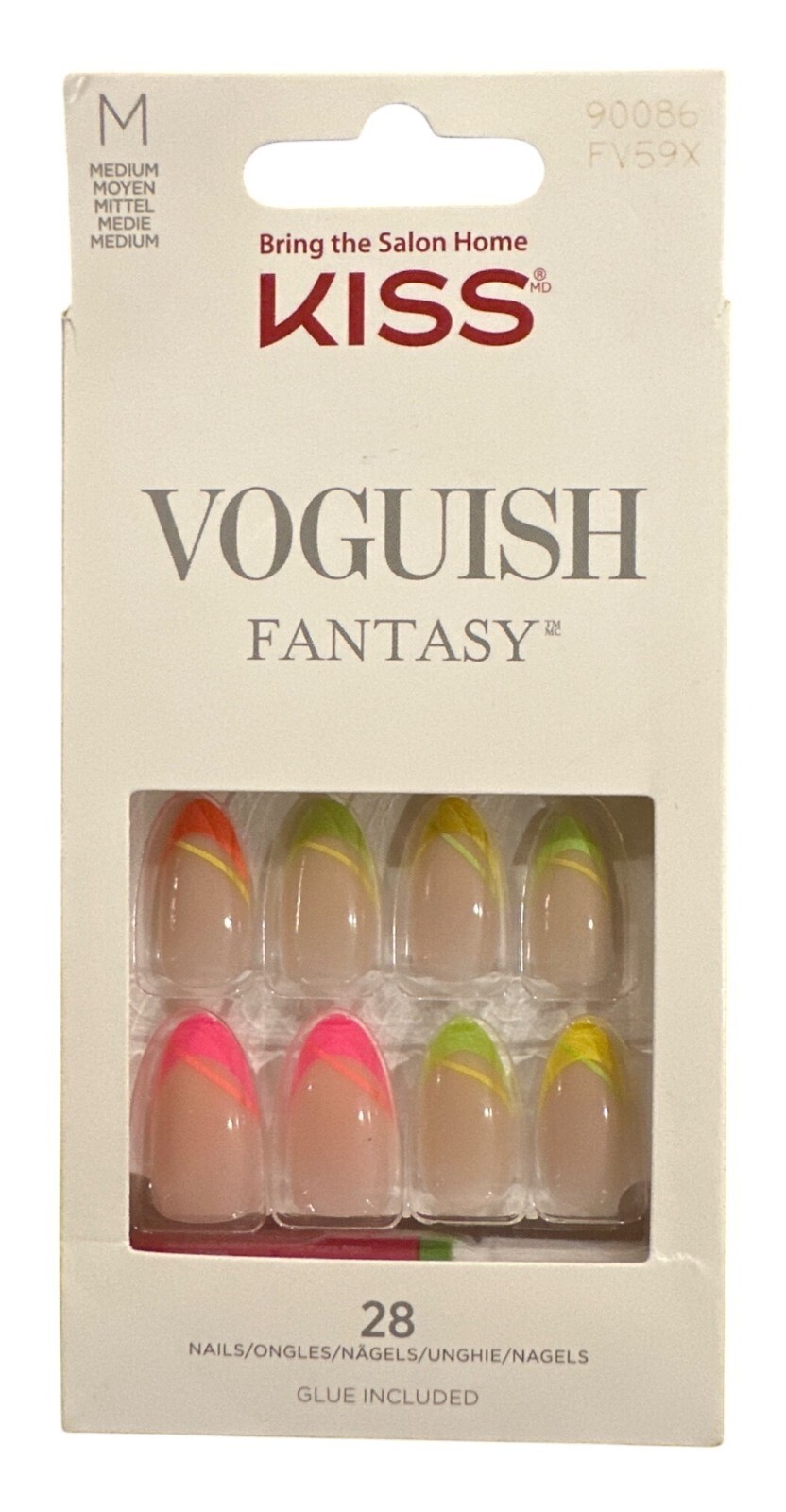 Kiss Vogueish Fantasy 28 Nails Medium Almond Neon Natural+Pink+Yellow+Green
