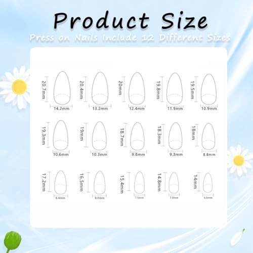 Almond Press on Nails – Short Fake Nails – Yellow Light Blue – French Tip Fruits