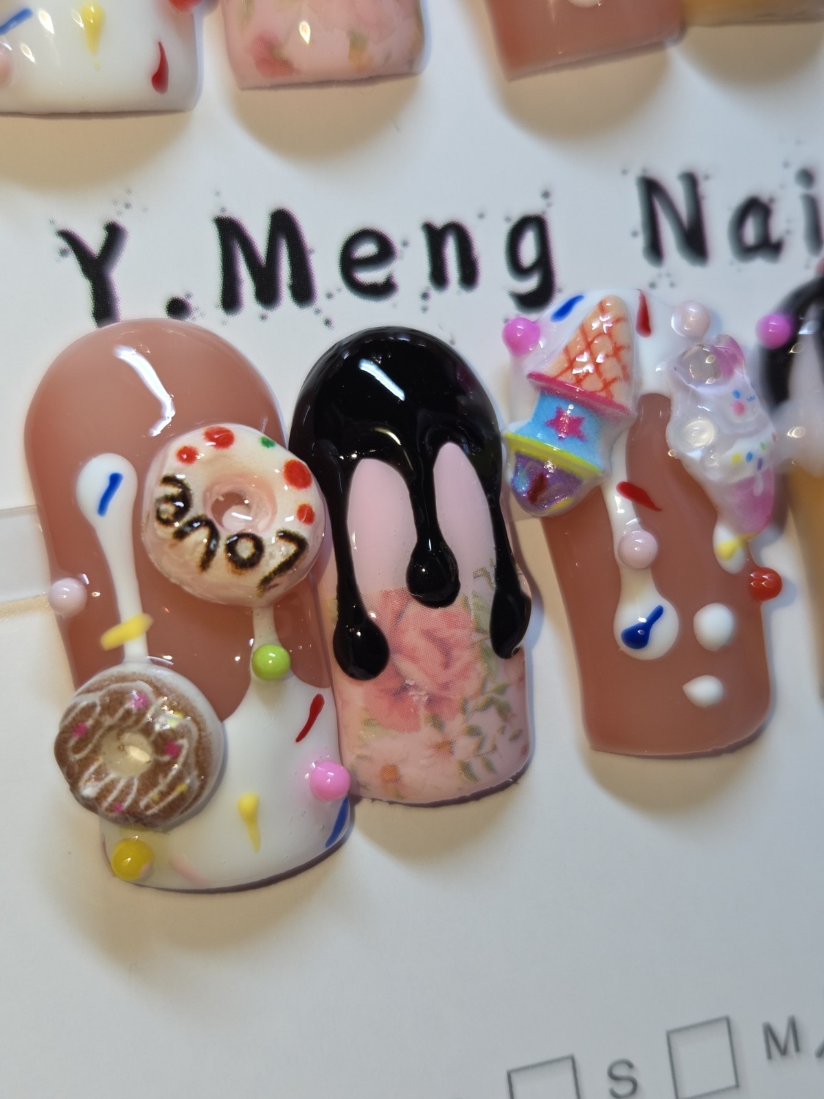 Press On Nails Handmade Large Curvenails Ice-cream Themed Donuts Ice-cream Cone
