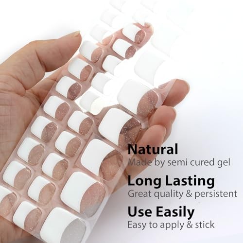 34 Pcs Semi Cured Gel Toe Nail Strips White French Tip Gel 18-white French Tip
