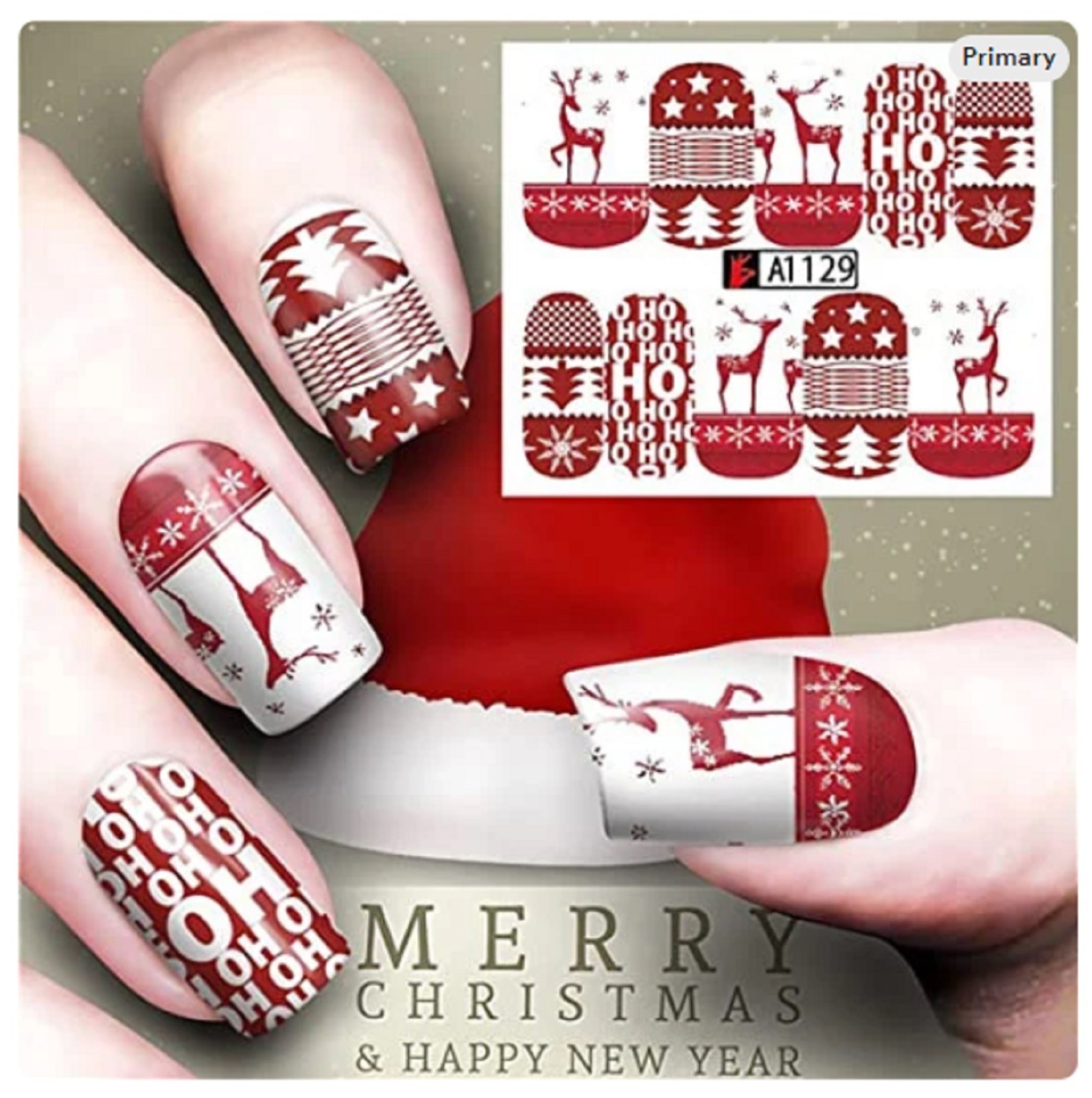 Christmas Nail Art Water Decals: Santa, Snowman, Reindeer(Group 1)