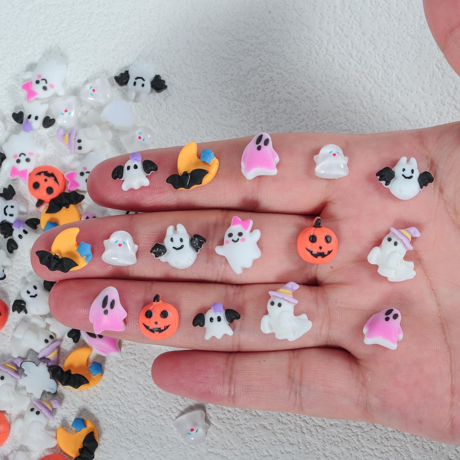 90Pcs Halloween Resin Charms for Nails, 3D Pumpkin Ghost Bat Cute Nail Charms…