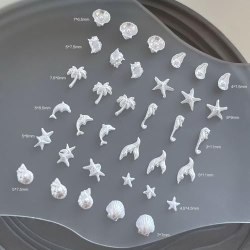 200pcs 3D Summer Ocean Resin Nails Charms White Starfish Seashell style09