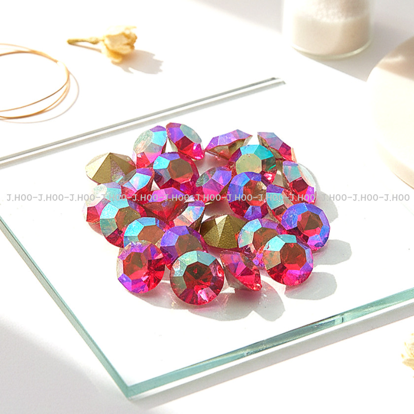 Preciosa Czech Light Siam AB V-Cut Round Stone Pointed Back