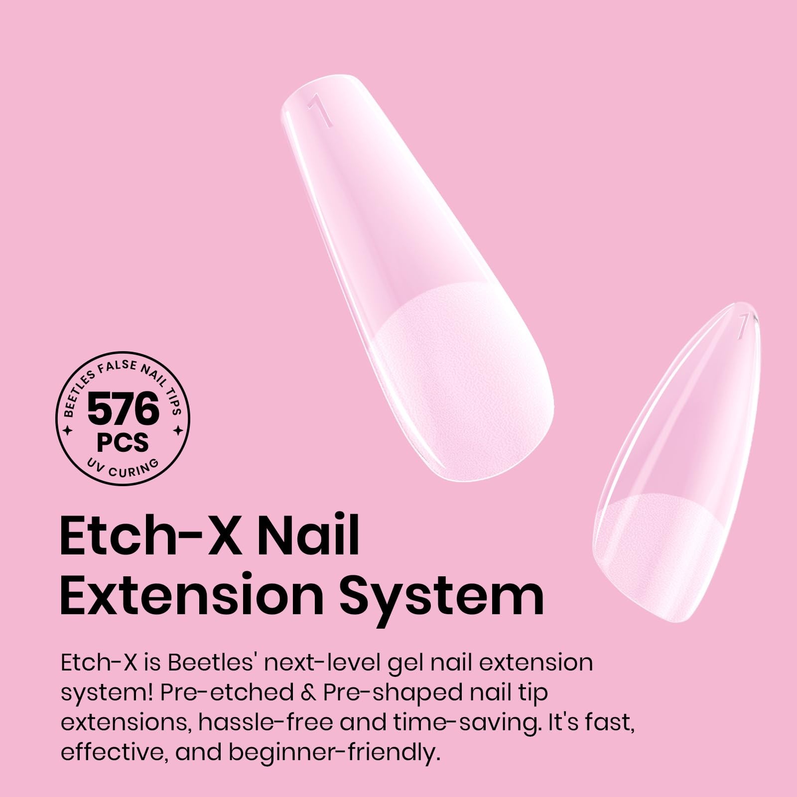 Beetles Gel Polish Beetles Medium Almond Nail Tips 576Pcs 12 Sizes Pre-Etched