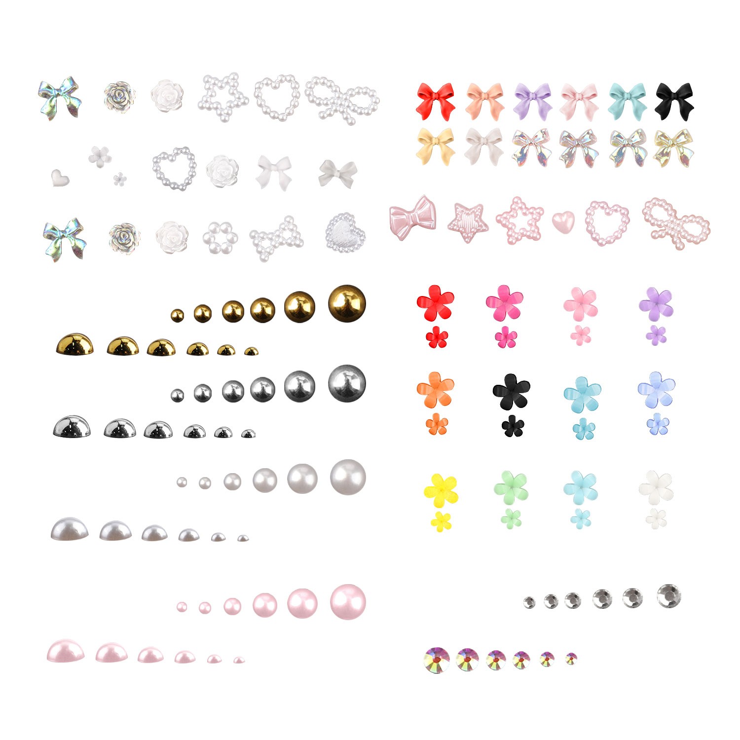 3D Floral Nail Charms with Pearl Decor Mixed Color Nail Art Supplie DIY Manicure