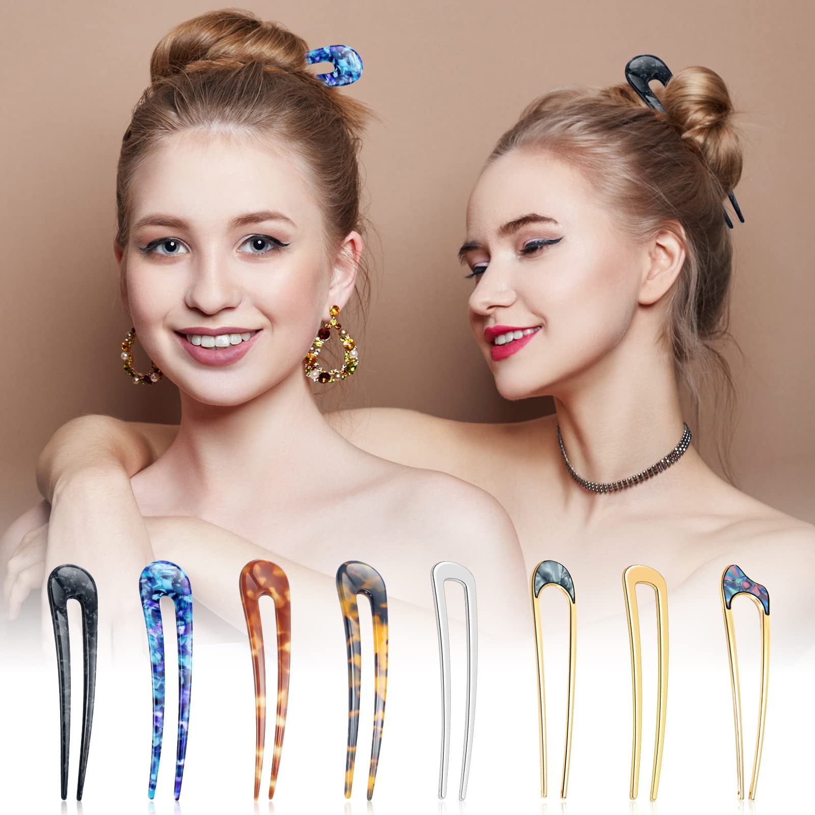 8 Pieces U Shaped Hair Pins French Metal U 1 Count (Pack of 1), Classic