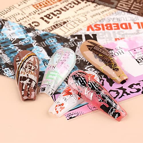 Holographic Nail Foil Transfer Stickers Decals, Funny Nail Polish Newspaper