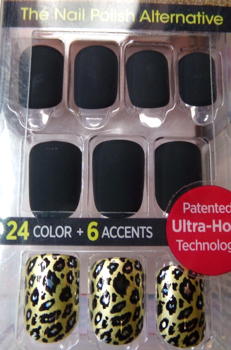 IMPRESS Color NAILS PRESS ON SHORT – Matte Black with Gold Leopard Accents