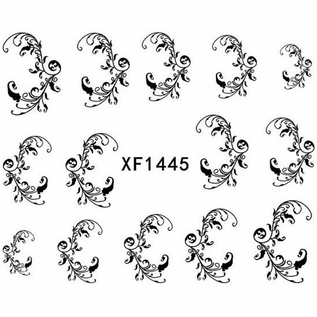 Nail Art Water Transfer Sticker Decal Stickers Pretty Flowers White Black XF1445