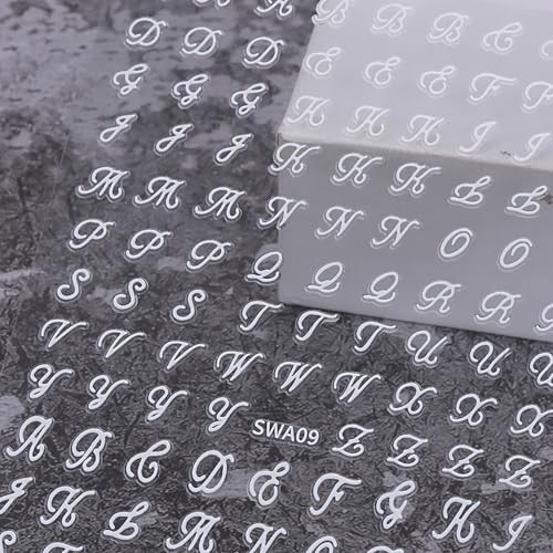 12 Sheet Letters Nail Stickers English Alphabet Nail Decals 3D Self Colorful-2