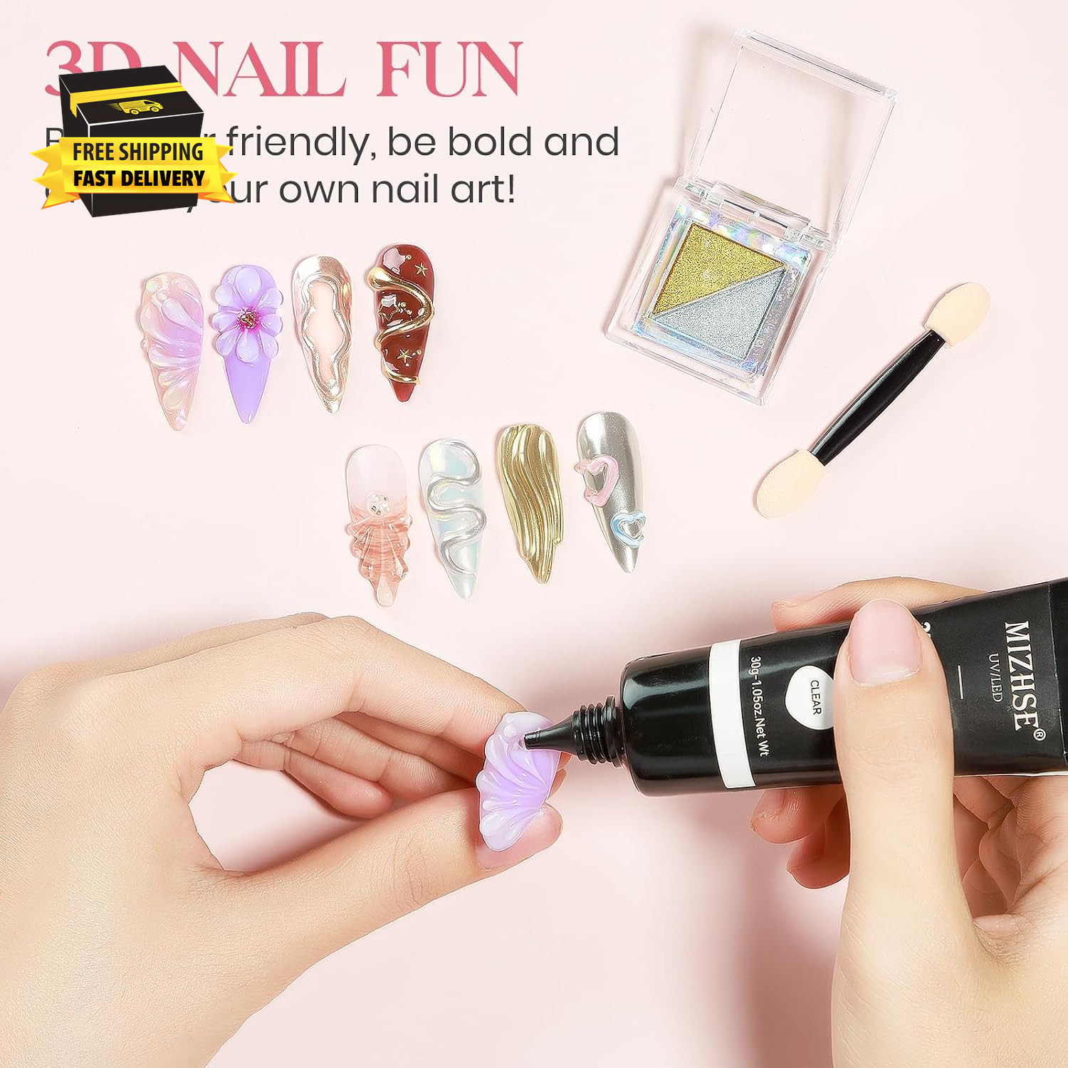 3D Nail Gel 30G Clear 3D Nail Art 3D Sculpting Gel with Chrome Powder for Nail A
