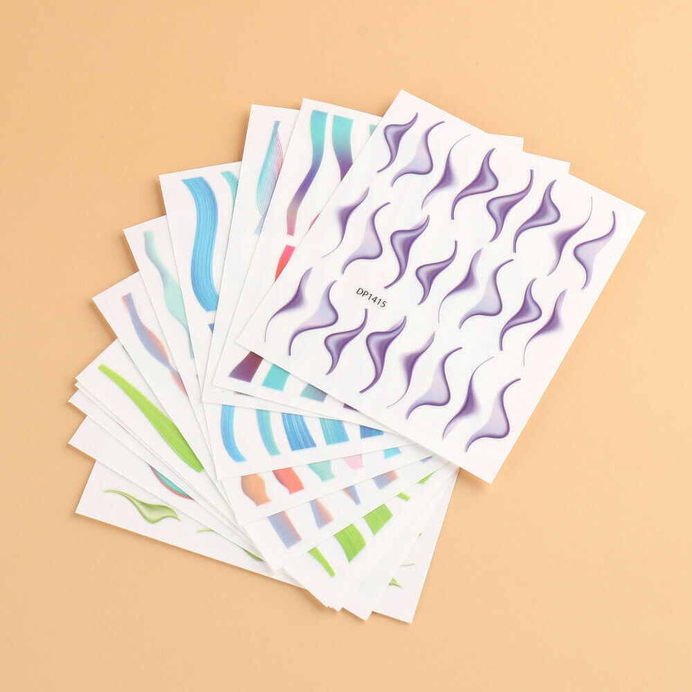 Nail Art Stickers Decal Transfer Colorful Wavy Swirls French Lines Manicure NH10