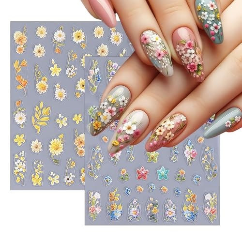 Nail Stickers Colorful Petals Beauty Summer Flowers Leaves Plants Spring Flower