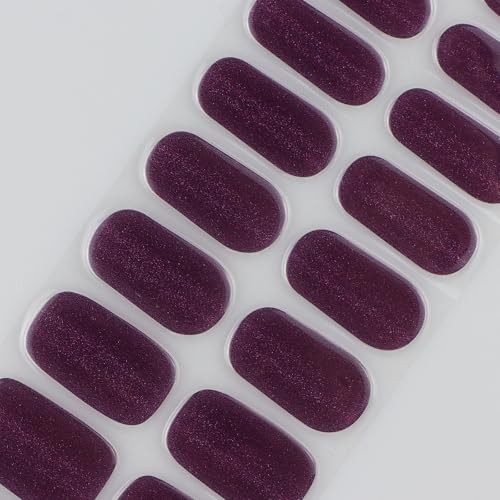 Gel Nail Stickers Deep Purple Cat Eye Semi Cured Gel Nail Strips Wraps UV/LED