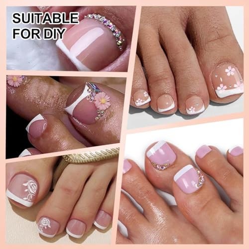 216 Pcs French Tip Press on Toenails for Women Short Square Toe Normal Style-11