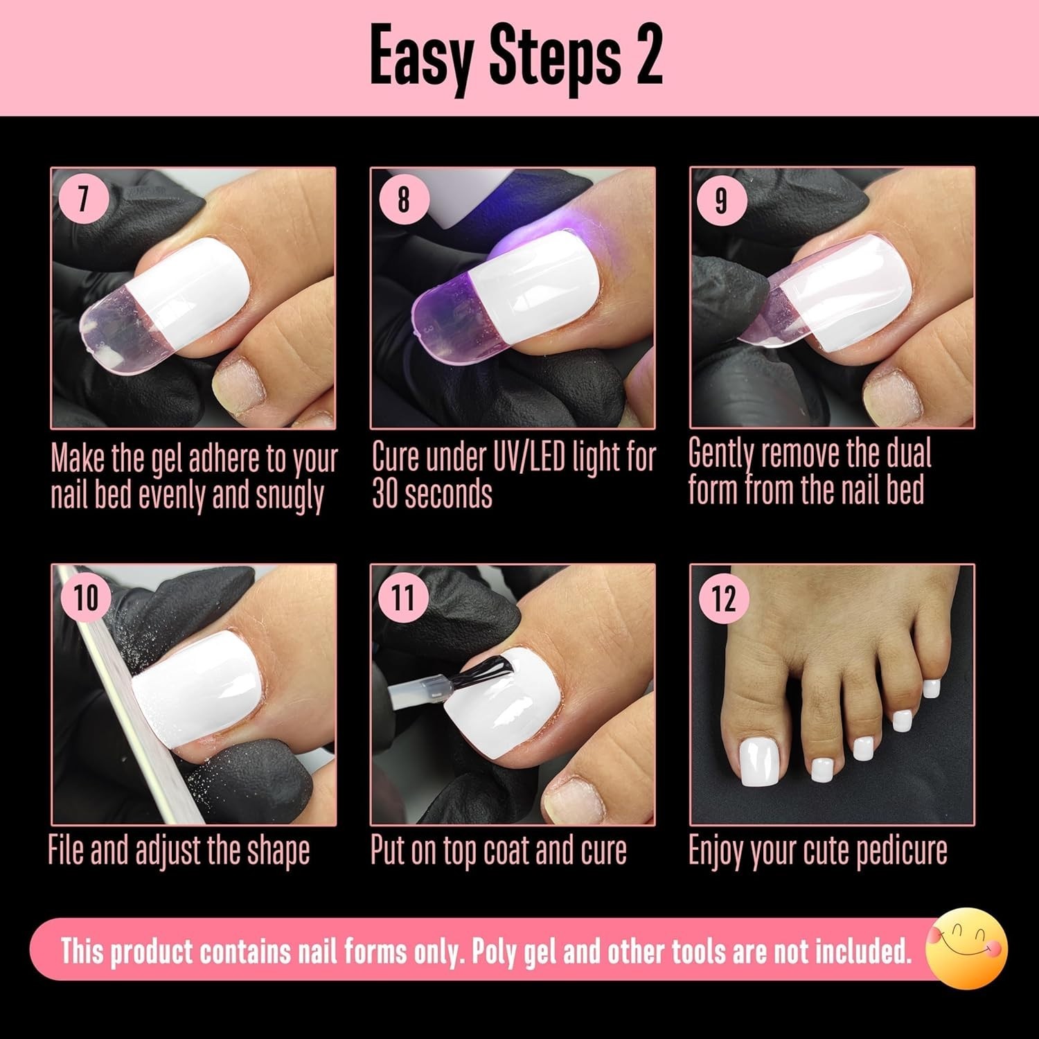 NOVO OVO 300 Pcs Toe Nail Dual Forms for Poly Gel Toenail Extension, PINK, Reusa