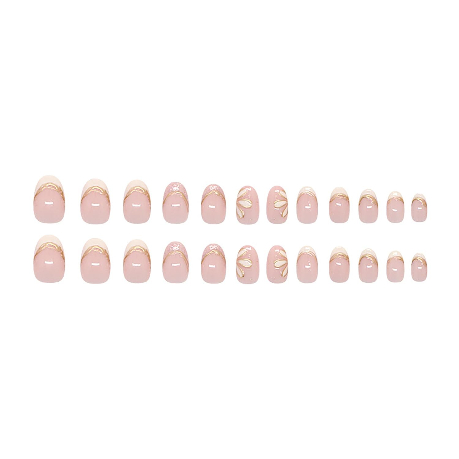 24Pcs Almond Press on Nails French Tip Fake Nails Flower Glue on Nails Medium…