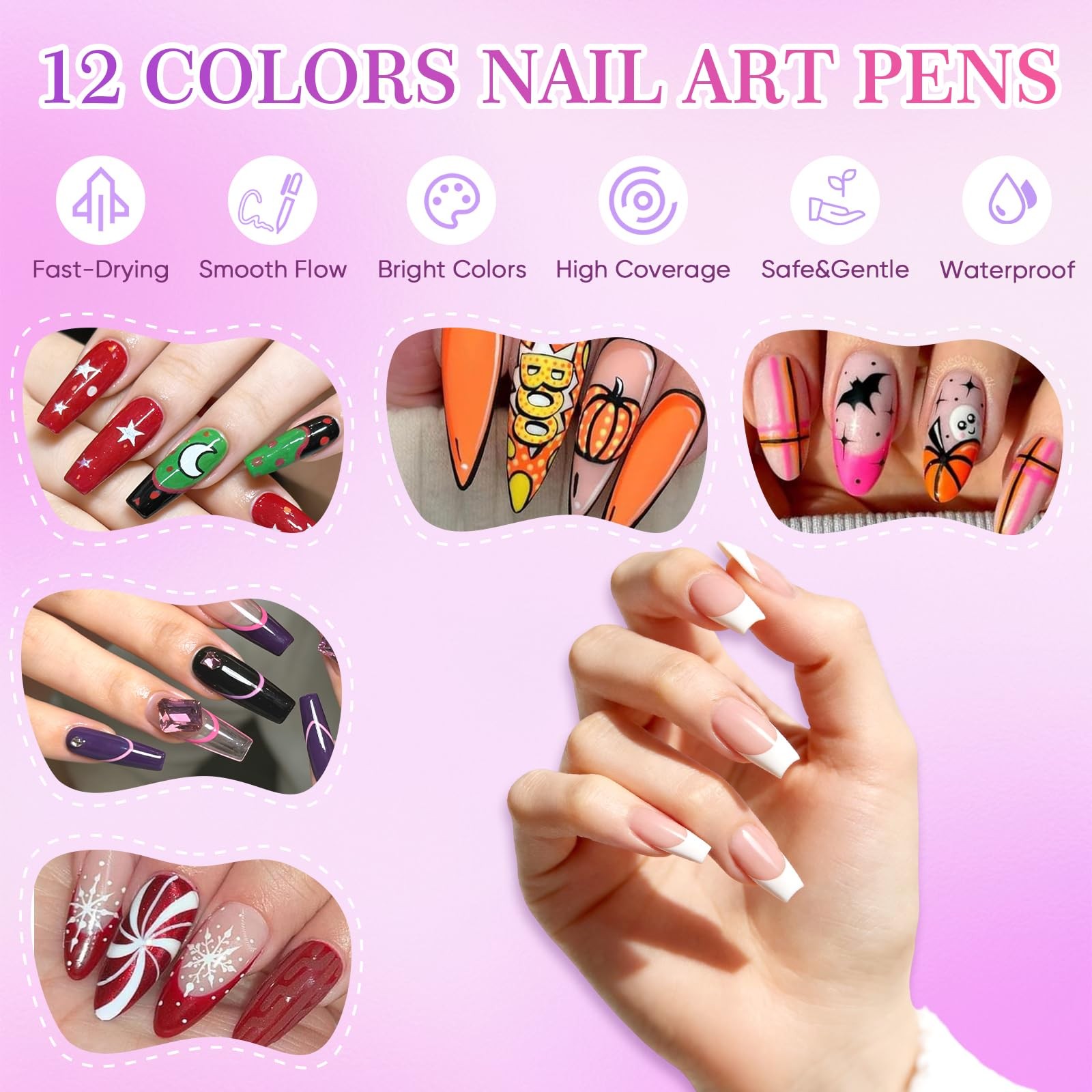 12 Colors Nail Art Marker Pens Set, Nail Markers for Nail Art, Suitable for N…