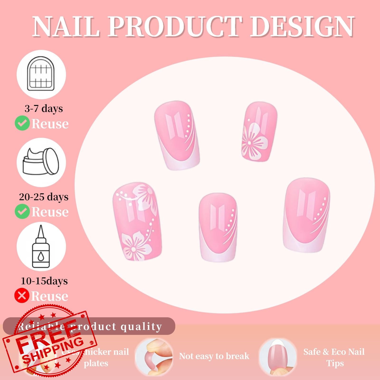 Tephrent White Hibiscus French Tip Nails