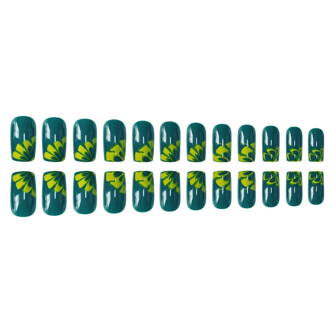 Vintage Olive Green Floral Square Press On Nails INS Style Wholesale