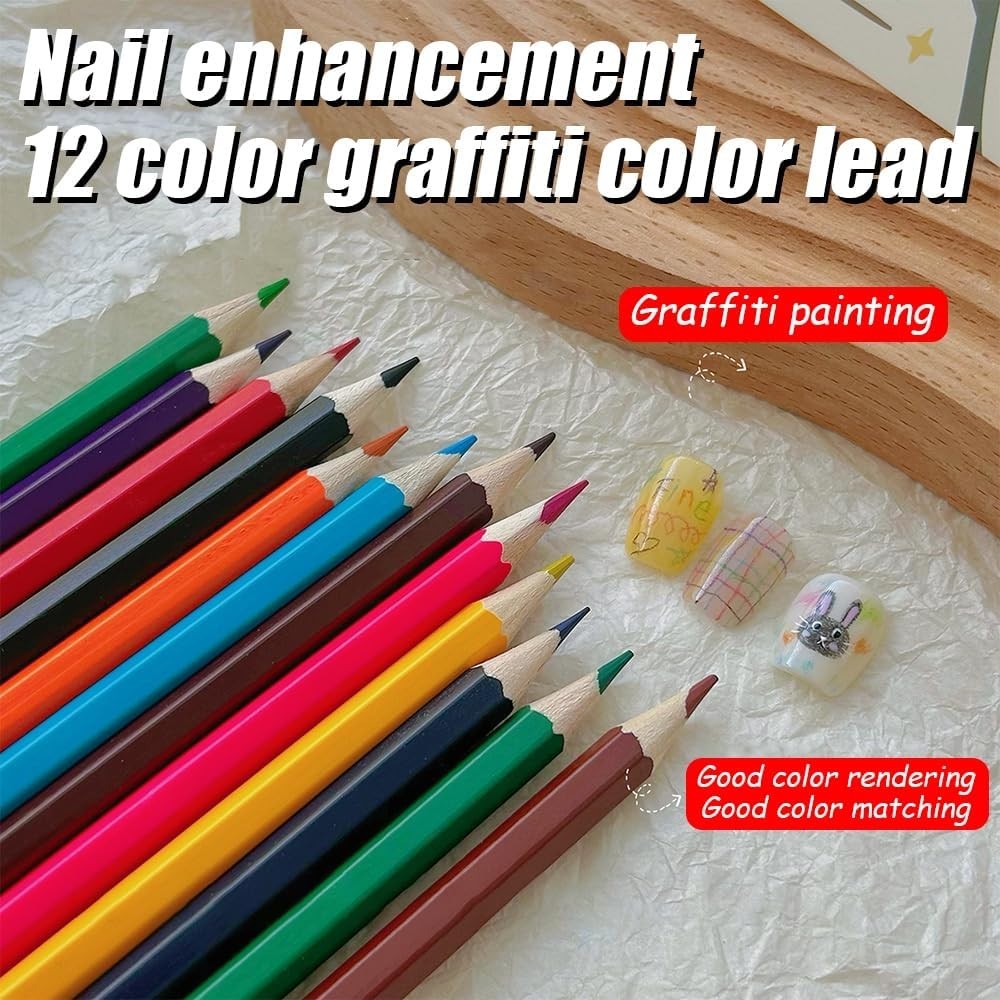 Deluxe Nail Art Pencil Set, 12 Smooth Colorful Pencils for Nail Design Crafts