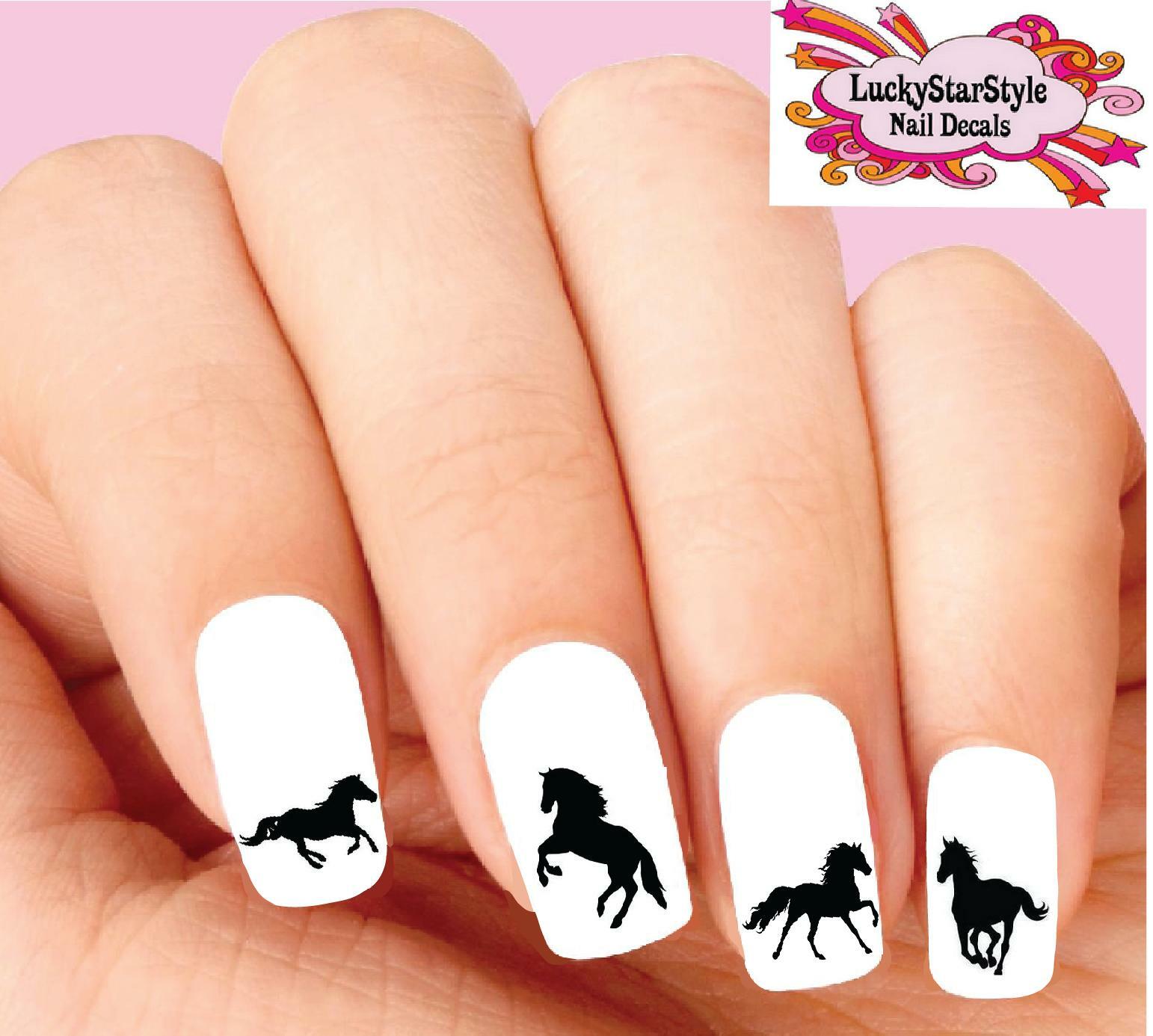 Waterslide Nail Decals Set of 20 – Horse Run Trot Silhouette Assorted