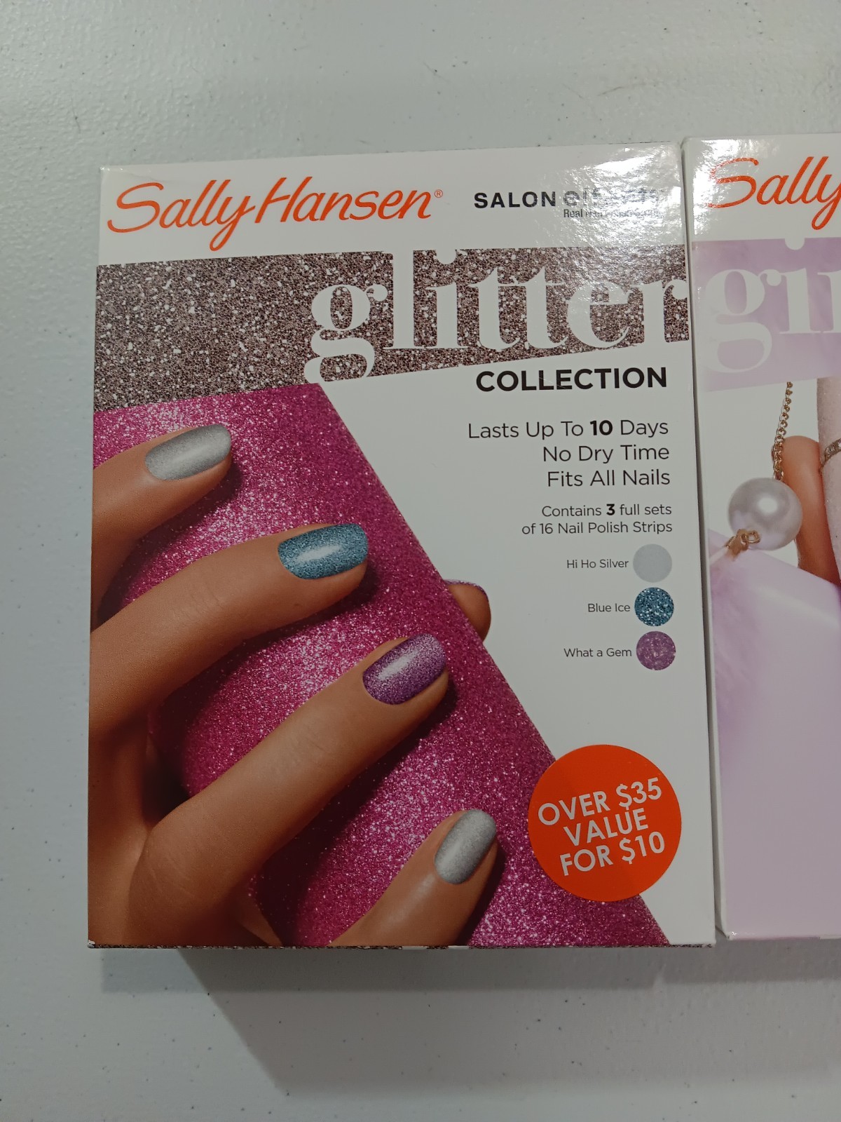 Lot 2 Sally Hansen Salon Effects Real Nail Polish Strips Glitter Girly Glam NIB