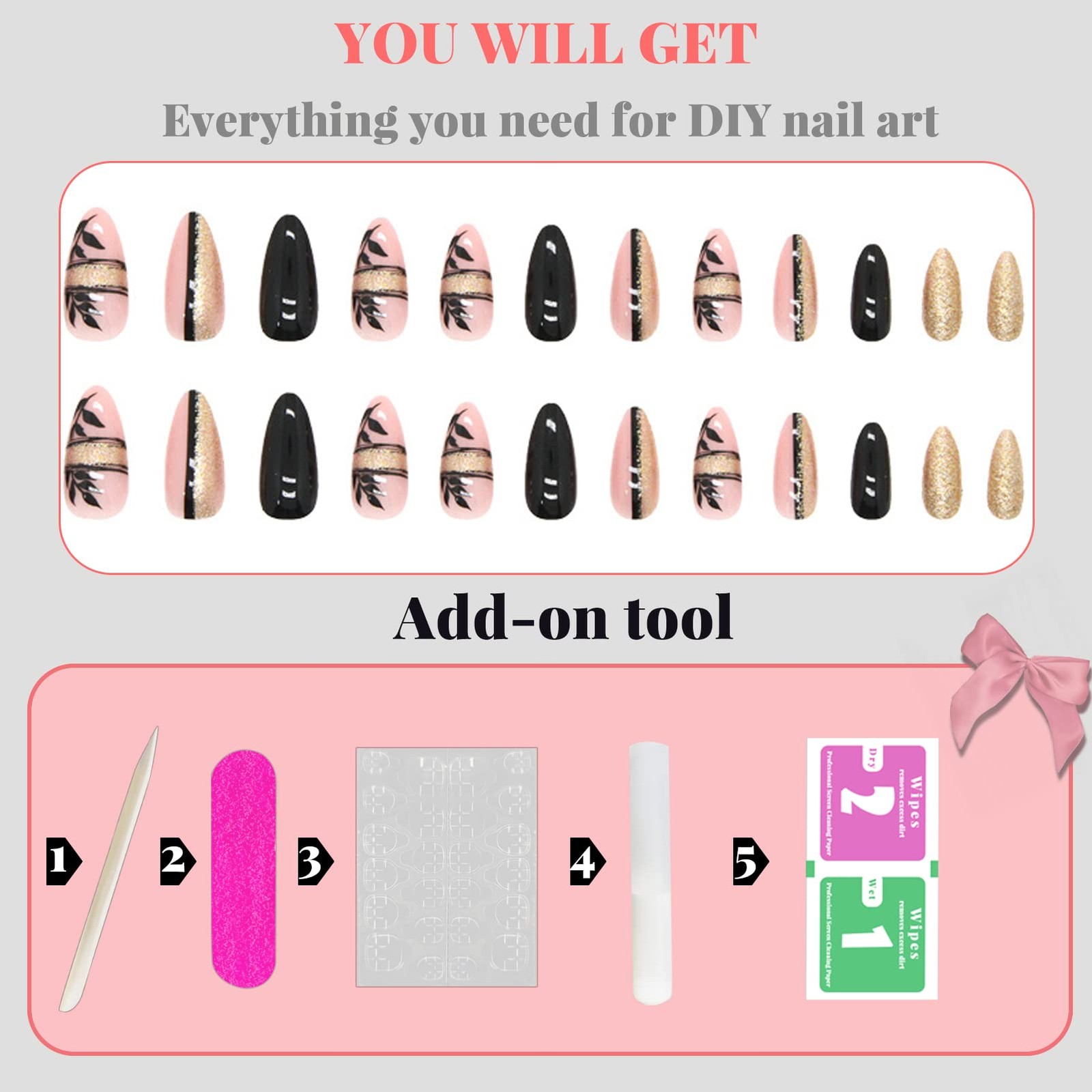 Almond Press on Nails Short Dark 0.04 Fl Oz (Pack of 24), almond style-15