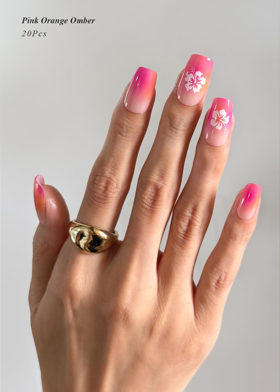 Semi Cured Nail Strips (Pink Orange Omber), 20 Pcs Summer Nail Wraps, Sticker…