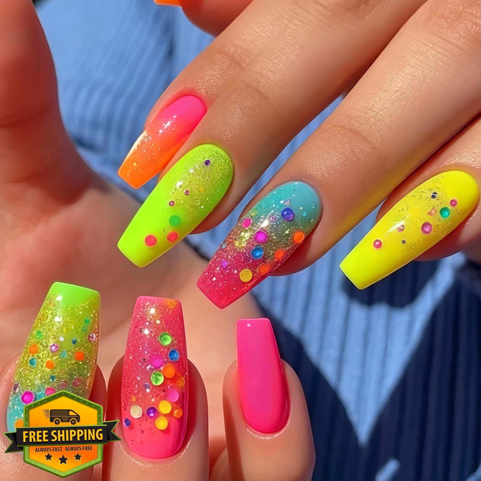 Tephrent Ombre Style Gradient Polka Dot Press on Nails