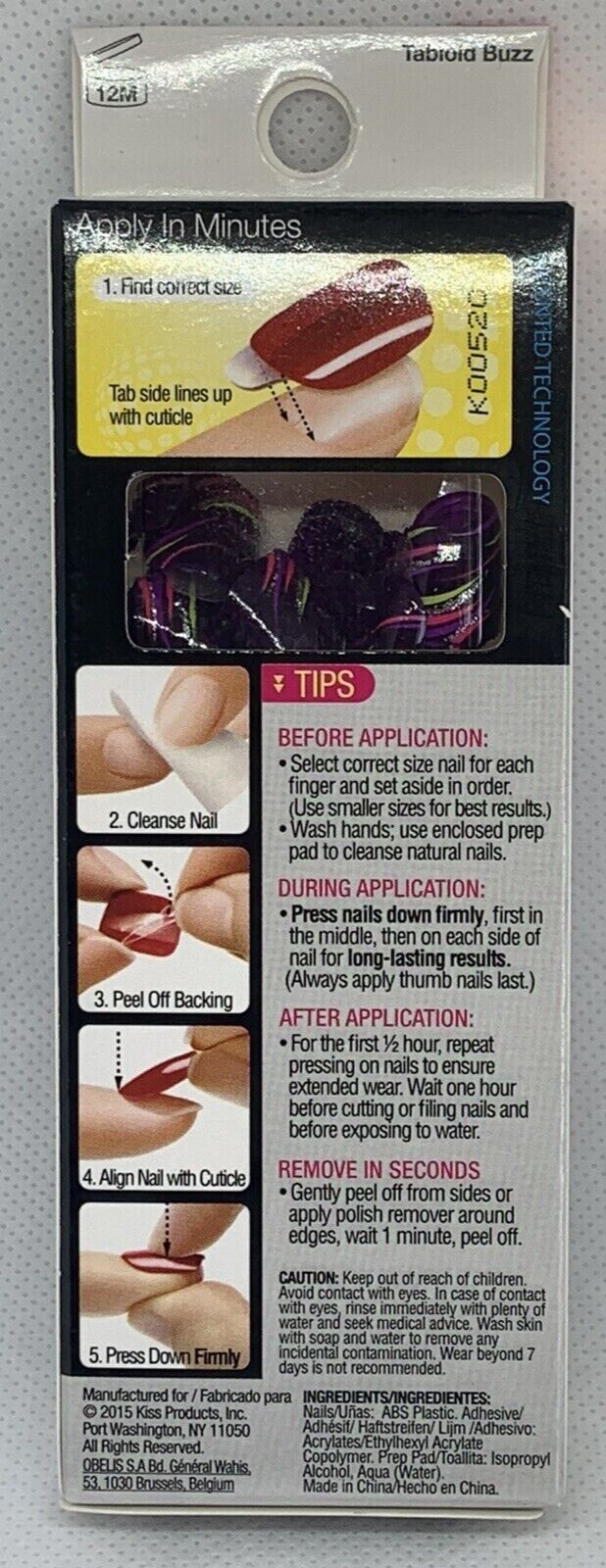 NEW KISS Press on Nails Purple green pink silver stripes no glue needed short