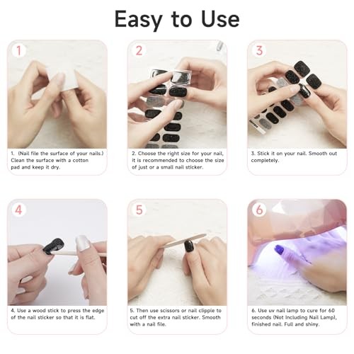 Semi Cured Gel Nail Strips, 28 pcs French Tip Gel Nail Stickers for Women Work