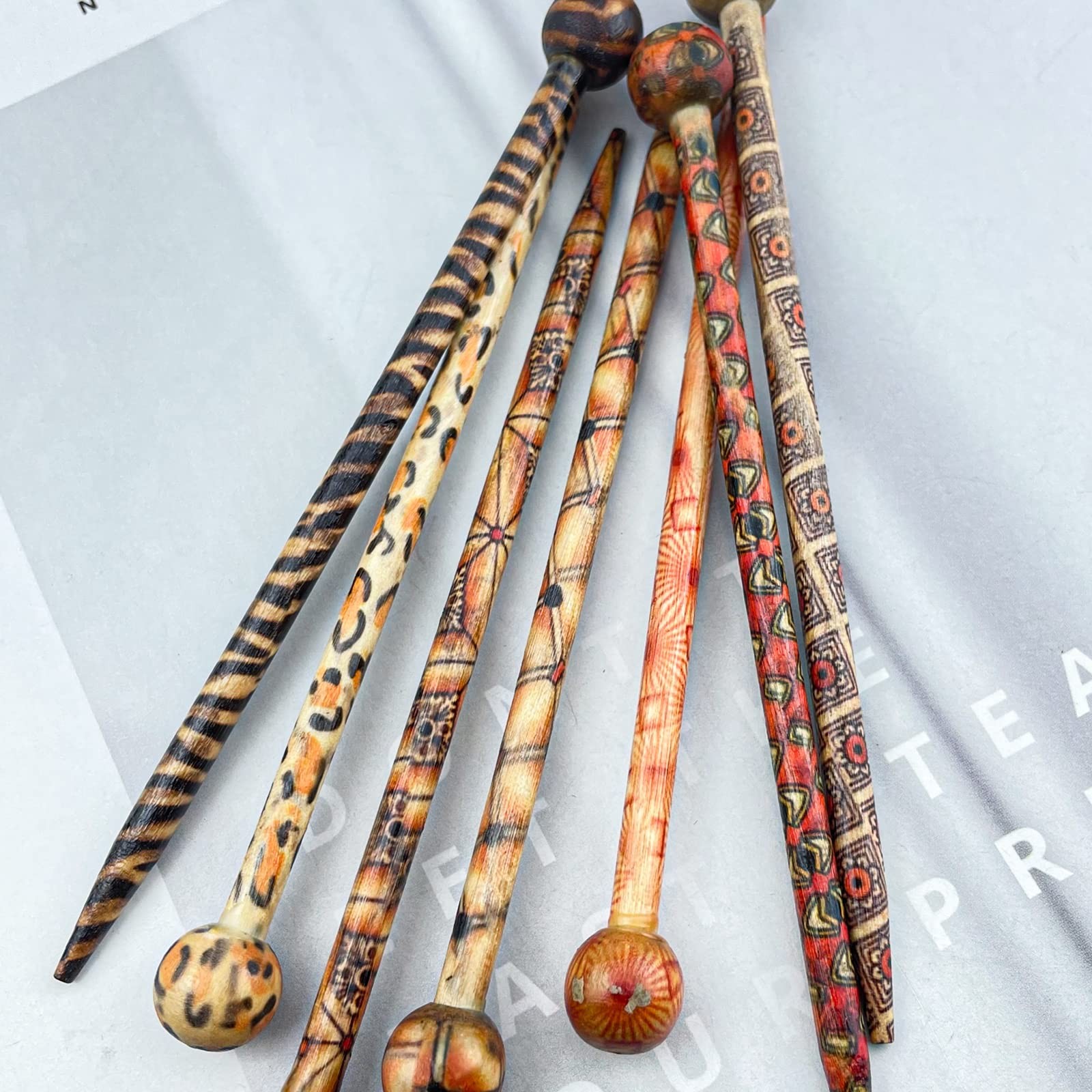 24 Pcs Boho Vintage Wood Hair Sticks 1 Count (Pack of 24), Red, Orange