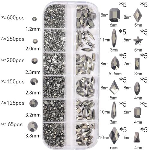 Mine Black Nail Rhinestones Kit Flatback Crystal Mineral Grey Mineral gray
