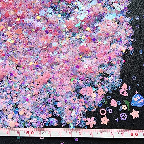 Heart Star Butterfly Craft Sequins Holographic Nail Glitte Confetti Pink-50g