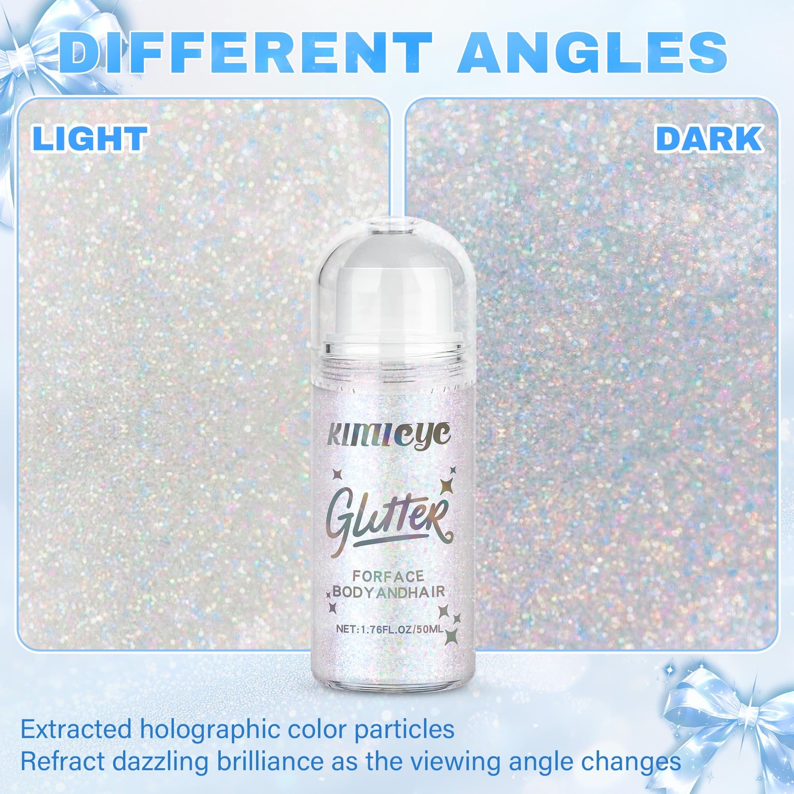 Roll-on Holographic Glitter Gel for Face and Body, Color Changing Body Glitte…