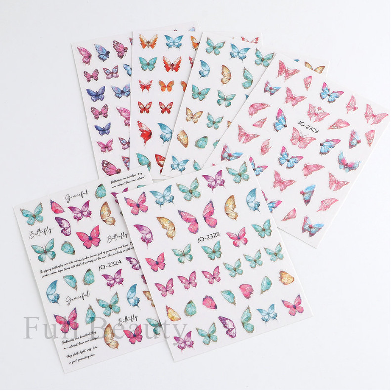 3D Nail Art Stickers Decor Colorful Butterfly Nail Decals Self-Adhesive NS49