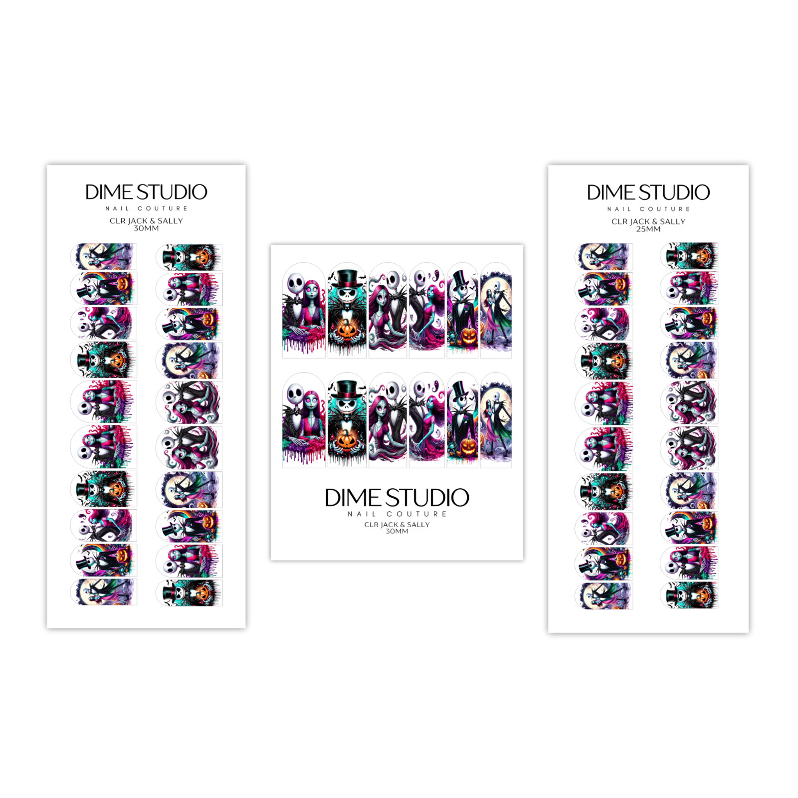Colorful Jack & Sally Halloween Nail Decals Clear Water Transfer Nail Wraps