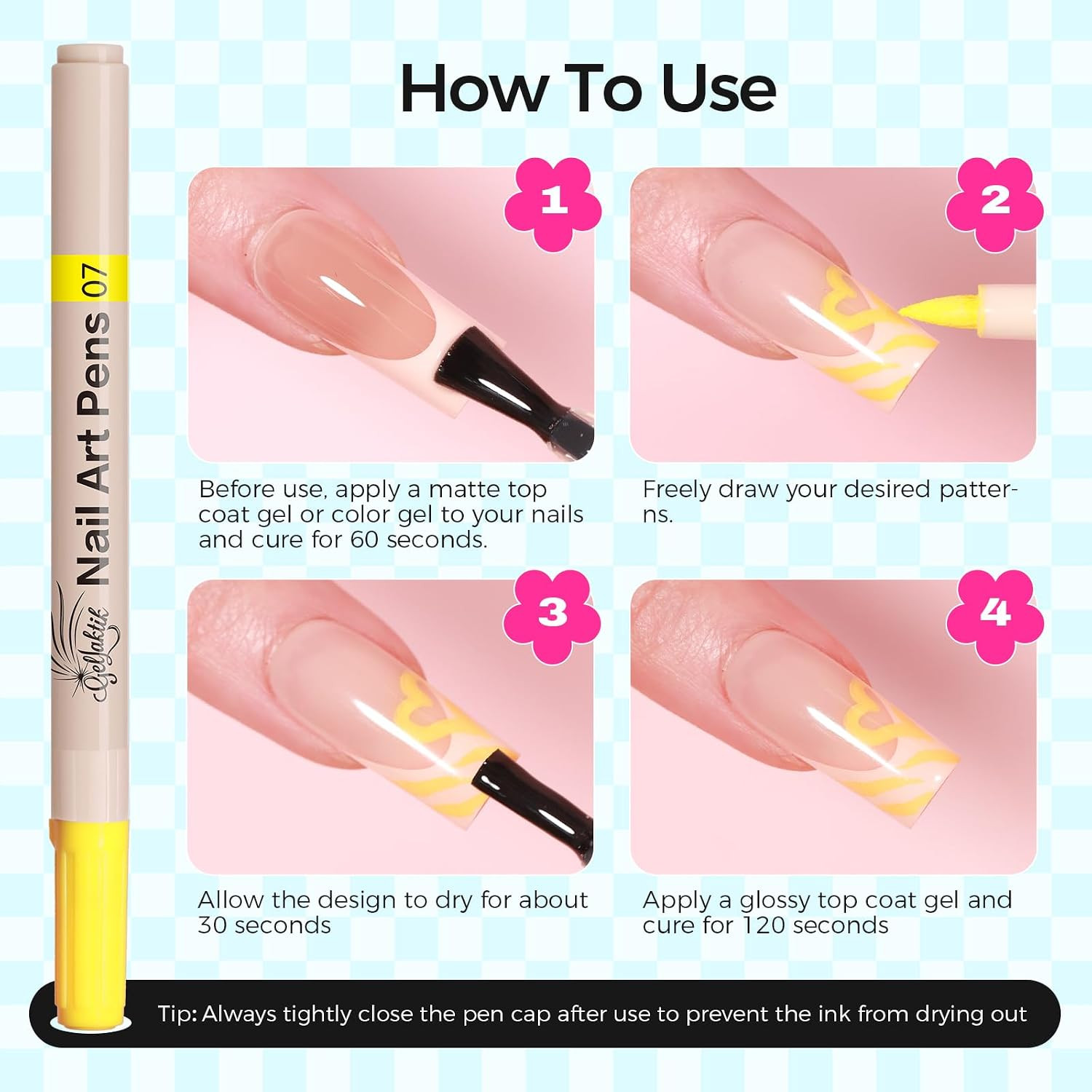 12 Colors 3D Nail Art Pens 0.7Mm, Waterproof Quick Dry for DIY Nail Design | Acr