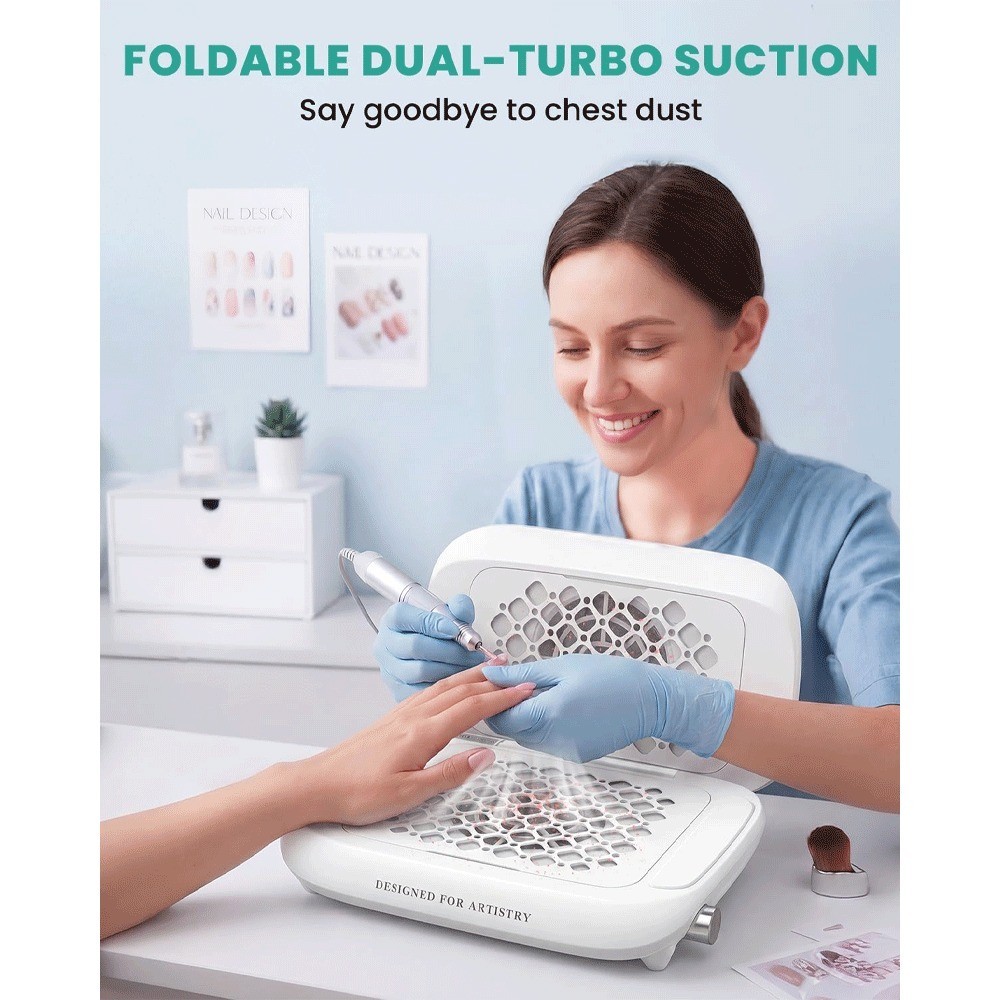 Foldable Nail Dust Collector 14700RPM Powerful Suction Manicure Vacuum Portable