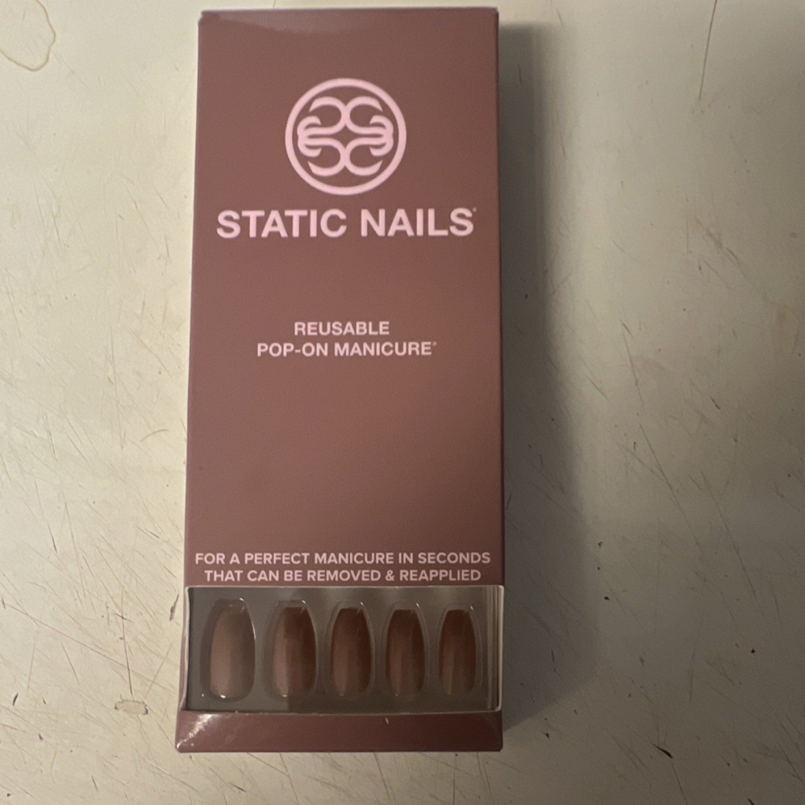 24Static Nails Reusable Press-On Nails Brown Oval Cover Glue Included