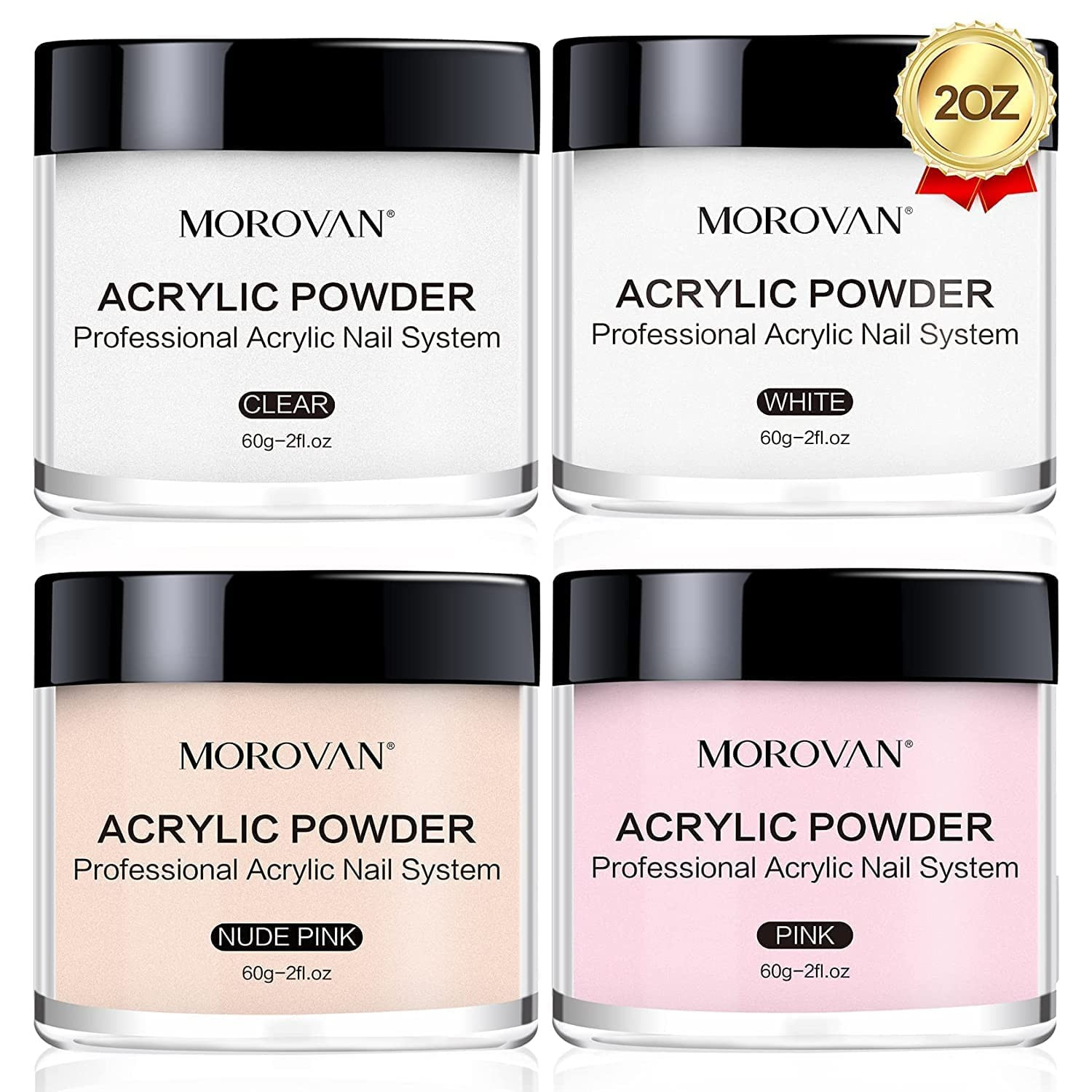 Acrylic Nail Powder Set: 4 Colors Clear Nude Pink White Acrylic Powder for Nail