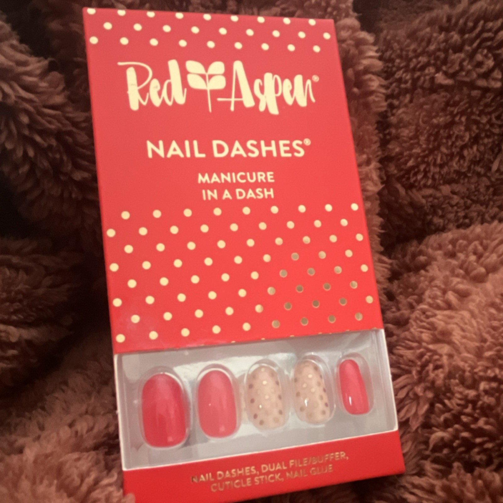 Red Aspen Press-On Nails Red Nude Lovely Scarlett Shiny Full Cover Glue Included