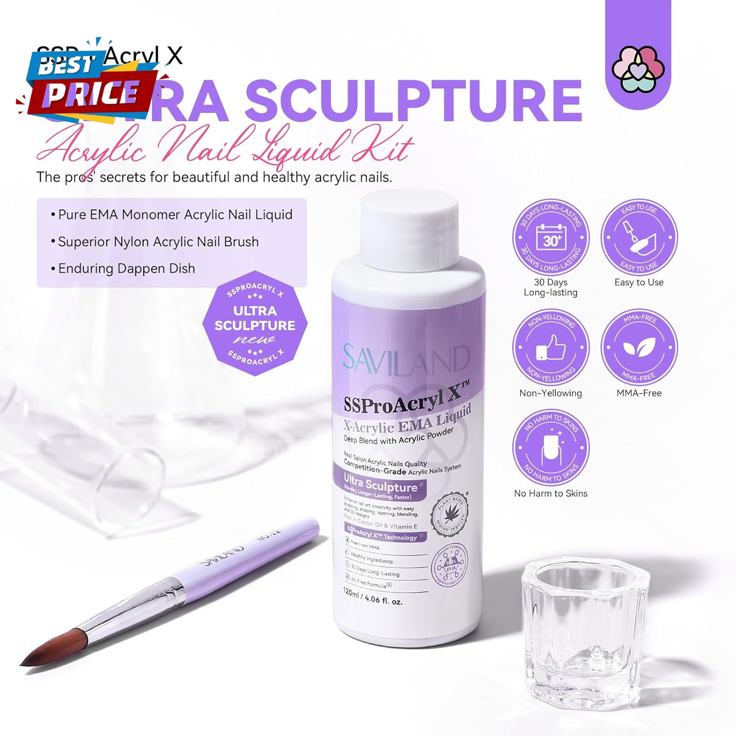 Monomer Acrylic Nail Liquid: 4 Oz Acrylic Monomer for Nails Extension with 12# N