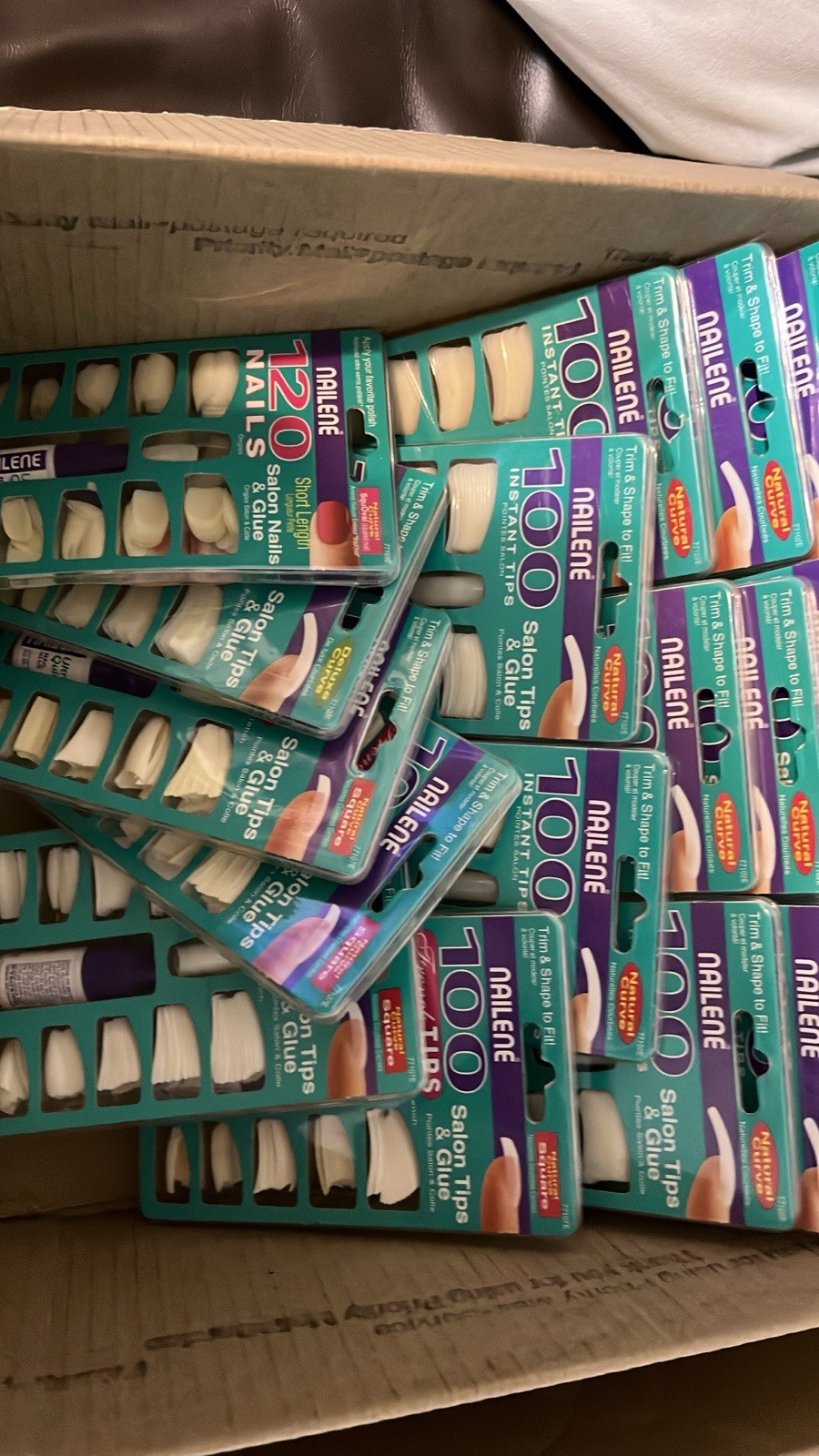 Nailene Nails & Tips New,glue may be dried Box full of tips & accessories vinta