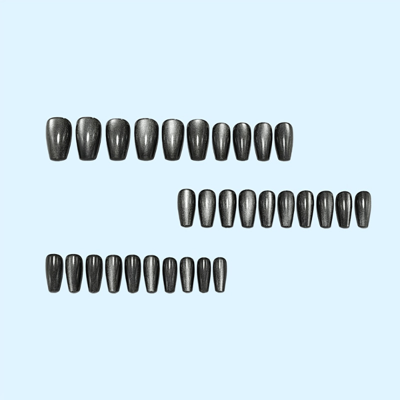 60Pcs-Medium Coffin Solid Black Cat Eye Minimalist Trendy Press on Nails